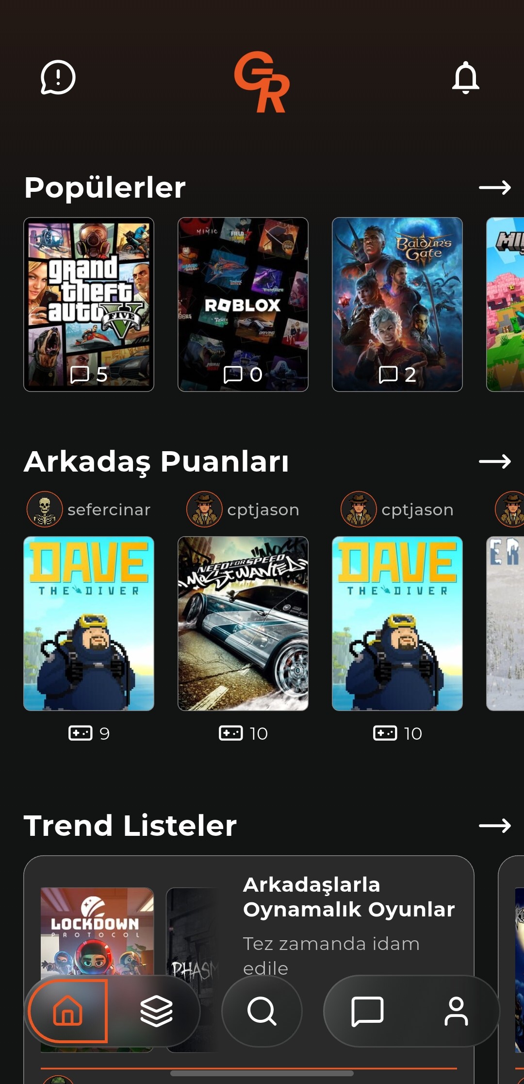 GameRecord home screen